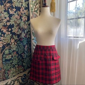 Red and Black Tartan Plaid A-line Skirt with Fake Pockets, Grunge, Emo, Egirl